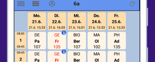 Neue verbesserte App für Stunden- und Vertretungspläne